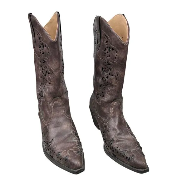 Roper Women’s Alisa Brown Faux Leather Western Cowgirl Boot Size US 8.5
