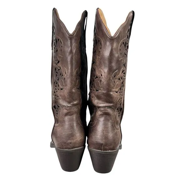 Roper Women’s Alisa Brown Faux Leather Western Cowgirl Boot Size US 8.5