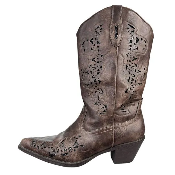 Roper Women’s Alisa Brown Faux Leather Western Cowgirl Boot Size US 8.5