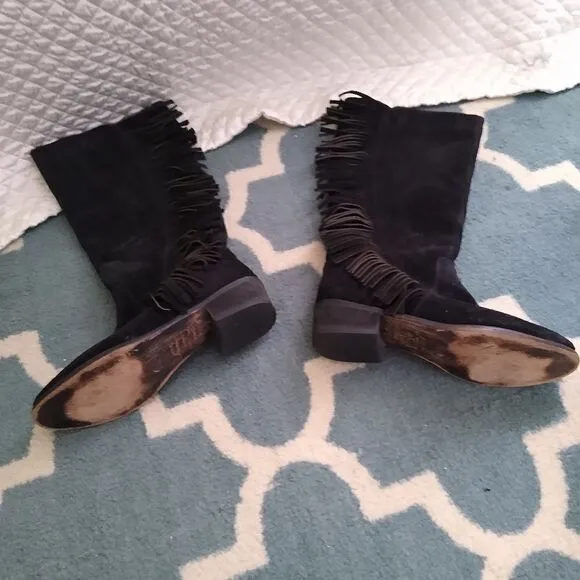 Roper 7.5 suede black boots w fringe