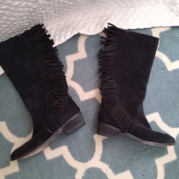 Roper 7.5 suede black boots w fringe