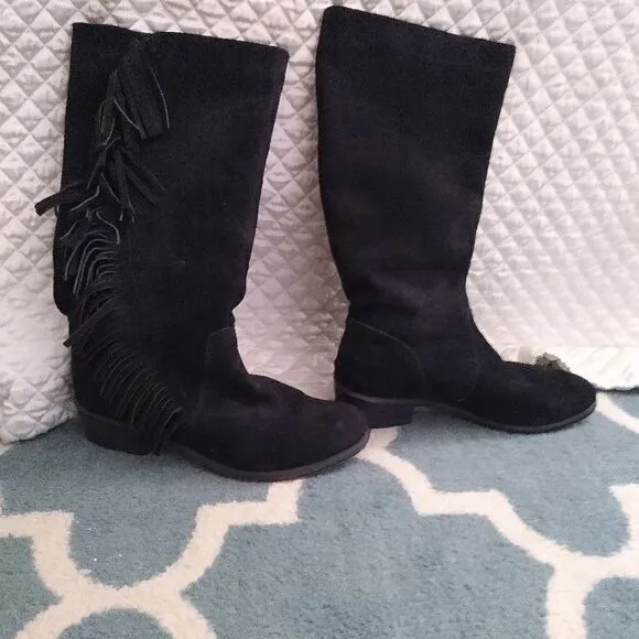 Roper 7.5 suede black boots w fringe