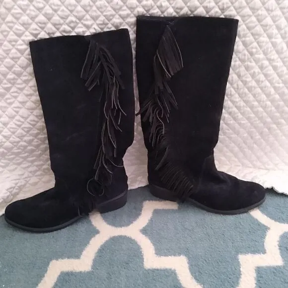 Roper 7.5 suede black boots w fringe