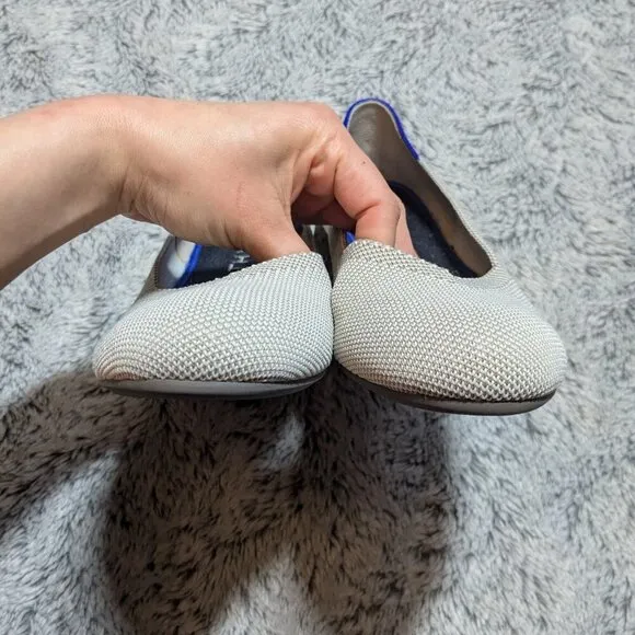 Rothy's Cream Gray Flat Round Knit Washable Flats Ballet Birdseye Flax Size 9