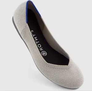 Rothy's Cream Gray Flat Round Knit Washable Flats Ballet Birdseye Flax Size 9