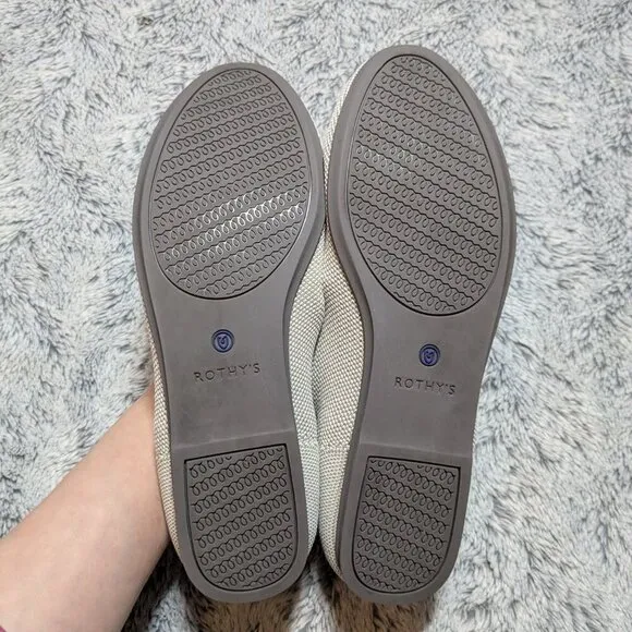 Rothy's Cream Gray Flat Round Knit Washable Flats Ballet Birdseye Flax Size 9