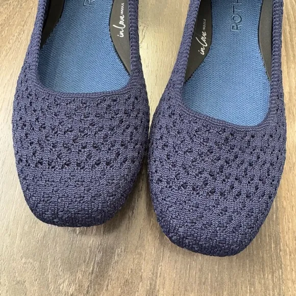 Rothy’s Deep Navy Knit Square Flats Comforatable Office Casual Use Size 6.5