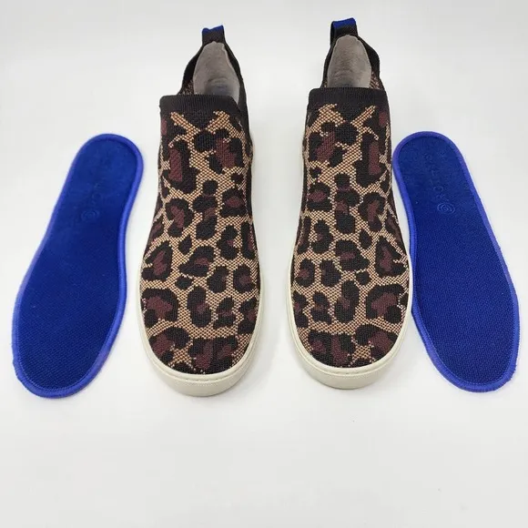 Rothy's High Top Chelsea Sneakers Women's Sz 9 Wildcat Leopard Print Tan Black