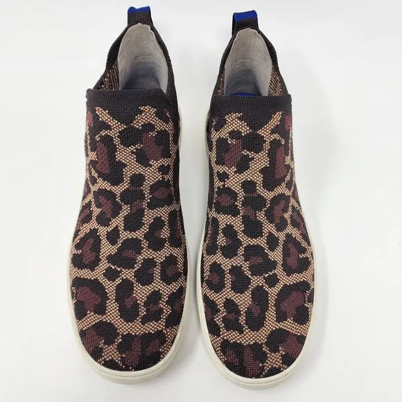 Rothy's High Top Chelsea Sneakers Women's Sz 9 Wildcat Leopard Print Tan Black
