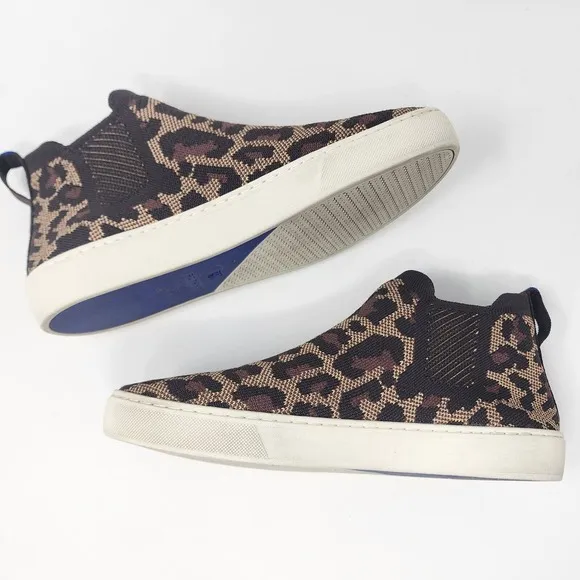Rothy's High Top Chelsea Sneakers Women's Sz 9 Wildcat Leopard Print Tan Black