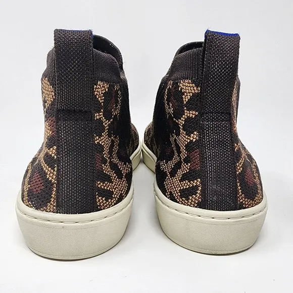 Rothy's High Top Chelsea Sneakers Women's Sz 9 Wildcat Leopard Print Tan Black