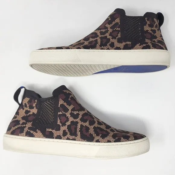 Rothy's High Top Chelsea Sneakers Women's Sz 9 Wildcat Leopard Print Tan Black