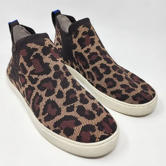 Rothy's High Top Chelsea Sneakers Women's Sz 9 Wildcat Leopard Print Tan Black