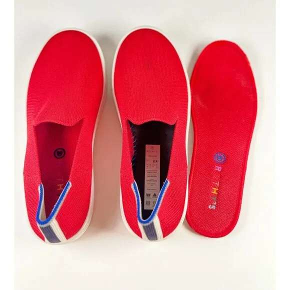 Rothys Kids Shoes Red Red Lollipop Slip On Knit Sneaker Casual Fashion Size 4
