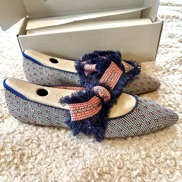 Rothy's Mary Jane Bow Coral Dot Pointed Toe Women's Size 9 Slip On NEW in Box