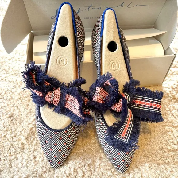 Rothy's Mary Jane Bow Coral Dot Pointed Toe Women's Size 9 Slip On NEW in Box