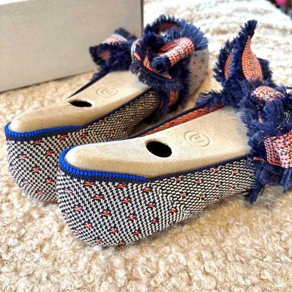 Rothy's Mary Jane Bow Coral Dot Pointed Toe Women's Size 9 Slip On NEW in Box