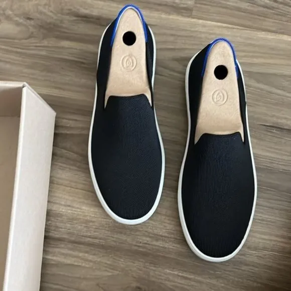 Rothy's The Original Slip On Sneaker in Black Woven Knit Slip Ons