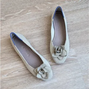 Rothy's The Petal Square Cream Flats With Floral Accent Shoes, size 5.5