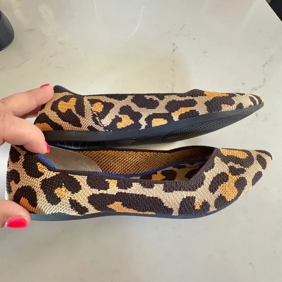ROTHY'S The Point Big Cat Leopard Print Knit Ballet Flats Washable Shoes SZ 7.5