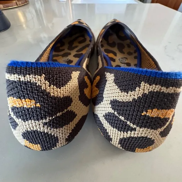 ROTHY'S The Point Big Cat Leopard Print Knit Ballet Flats Washable Shoes SZ 7.5