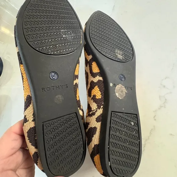 ROTHY'S The Point Big Cat Leopard Print Knit Ballet Flats Washable Shoes SZ 7.5