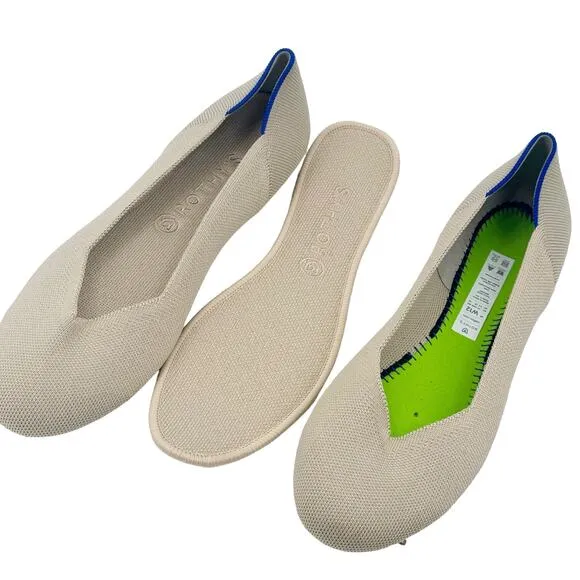 Rothy's the Round Toe Ballet Flat Slip-On Comfortable Ecru Beige Size W12 NWOB