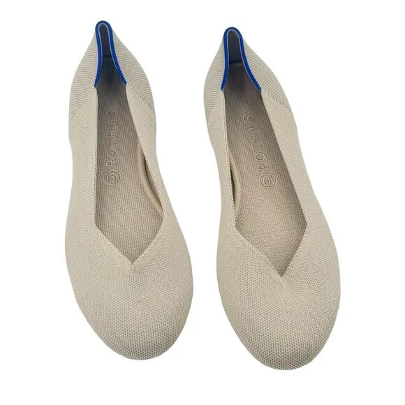 Rothy's the Round Toe Ballet Flat Slip-On Comfortable Ecru Beige Size W12 NWOB