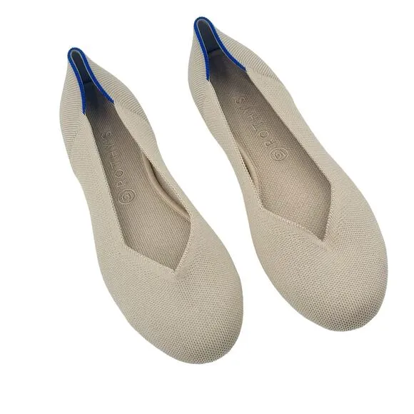 Rothy's the Round Toe Ballet Flat Slip-On Comfortable Ecru Beige Size W12 NWOB