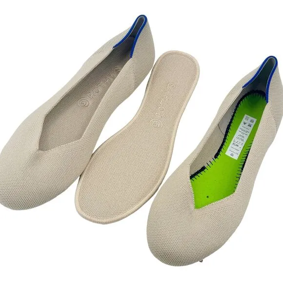 Rothy's the Round Toe Ballet Flat Slip-On Comfortable Ecru Beige Size W12 NWOB