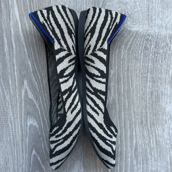 Rothys Zebra The Point Flats Black Size 7.5