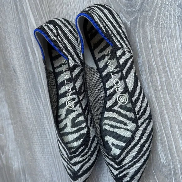 Rothys Zebra The Point Flats Black Size 7.5