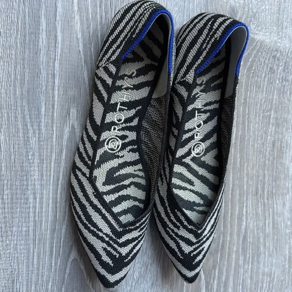 Rothys Zebra The Point Flats Black Size 7.5