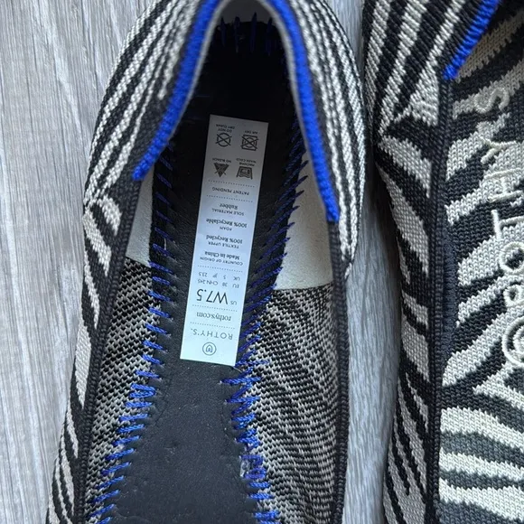 Rothys Zebra The Point Flats Black Size 7.5
