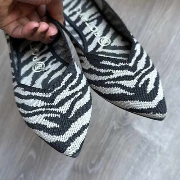 Rothys Zebra The Point Flats Black Size 7.5