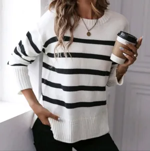 Round Neck Striped Knitted Sweater