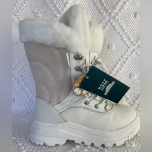 ROXY• “Kaori”•Winter White• Lace up•Leather &amp; Faux Fur•Boots•5.5•NWT!
