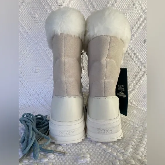 ROXY• “Kaori”•Winter White• Lace up•Leather &amp; Faux Fur•Boots•5.5•NWT!