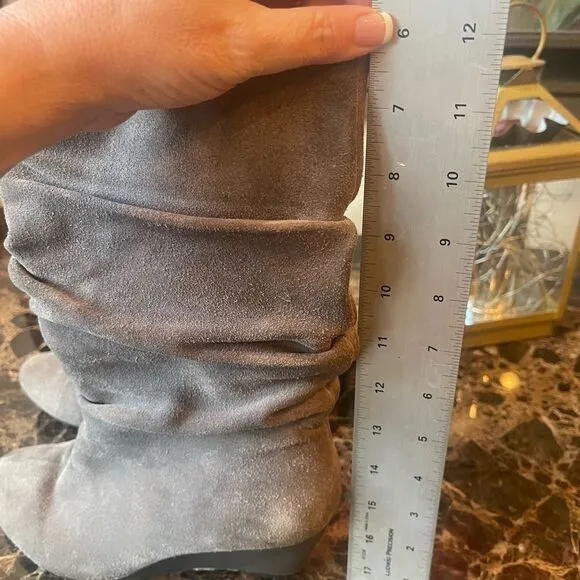 Ruched Suede Gray Wedge Boots!