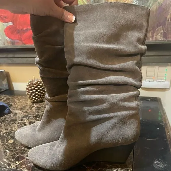 Ruched Suede Gray Wedge Boots!