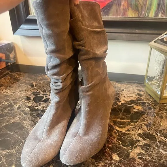 Ruched Suede Gray Wedge Boots!