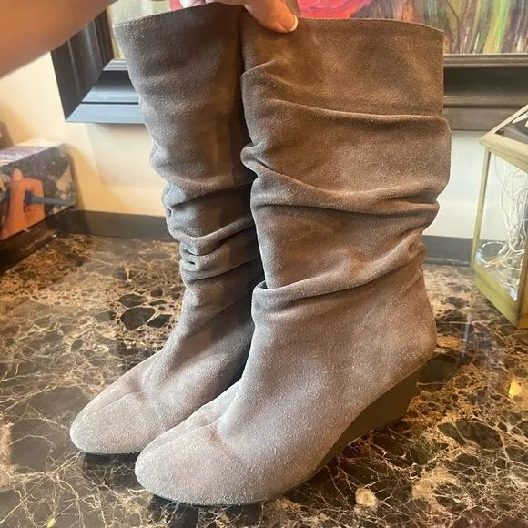 Ruched Suede Gray Wedge Boots!