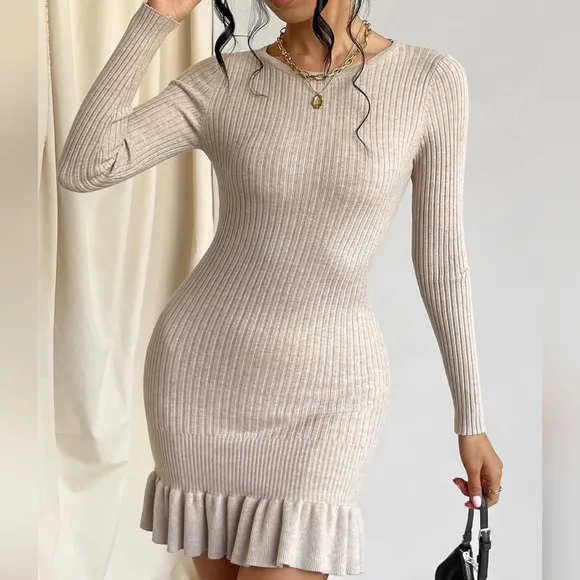 Ruffle Hem Bodycon Sweater Dress