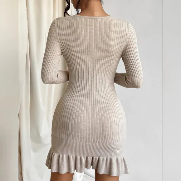 Ruffle Hem Bodycon Sweater Dress