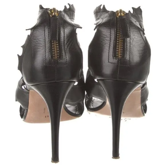 Rupert Sanderson Black Leather Leaf Edges High Heeled Sandals Size EU 41