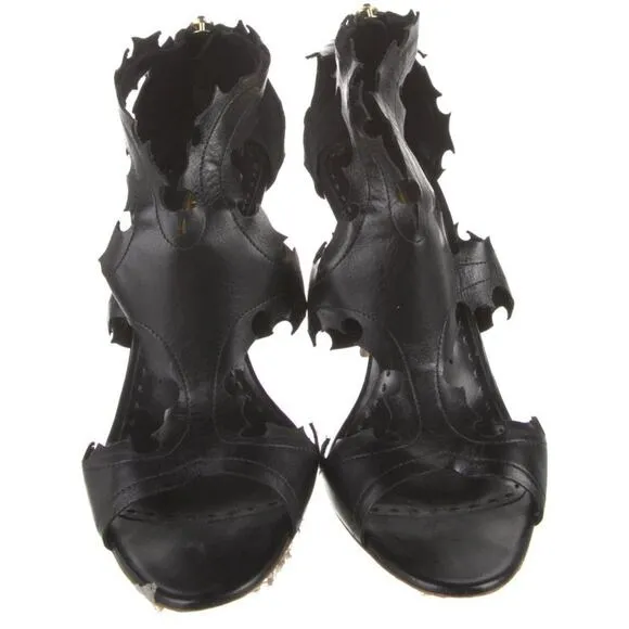 Rupert Sanderson Black Leather Leaf Edges High Heeled Sandals Size EU 41