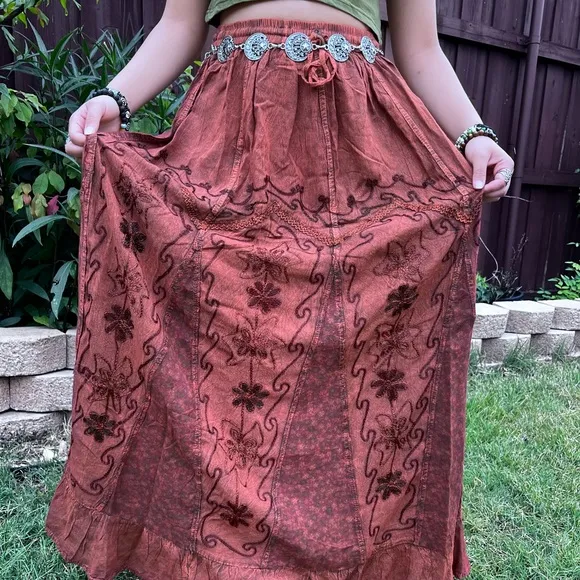 Rustic Patchwork Embroidered Boho Skirt