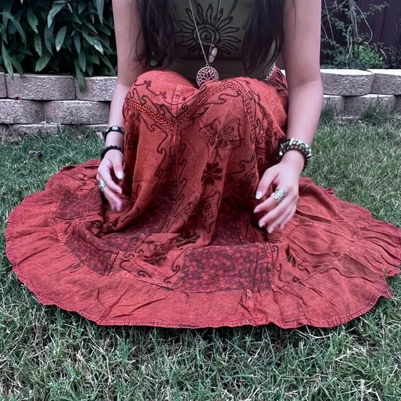 Rustic Patchwork Embroidered Boho Skirt