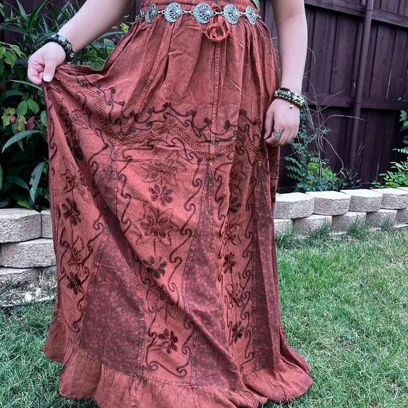 Rustic Patchwork Embroidered Boho Skirt
