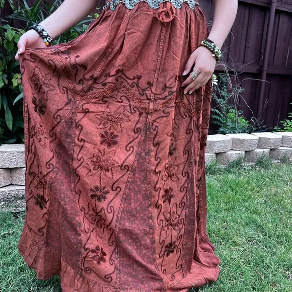 Rustic Patchwork Embroidered Boho Skirt